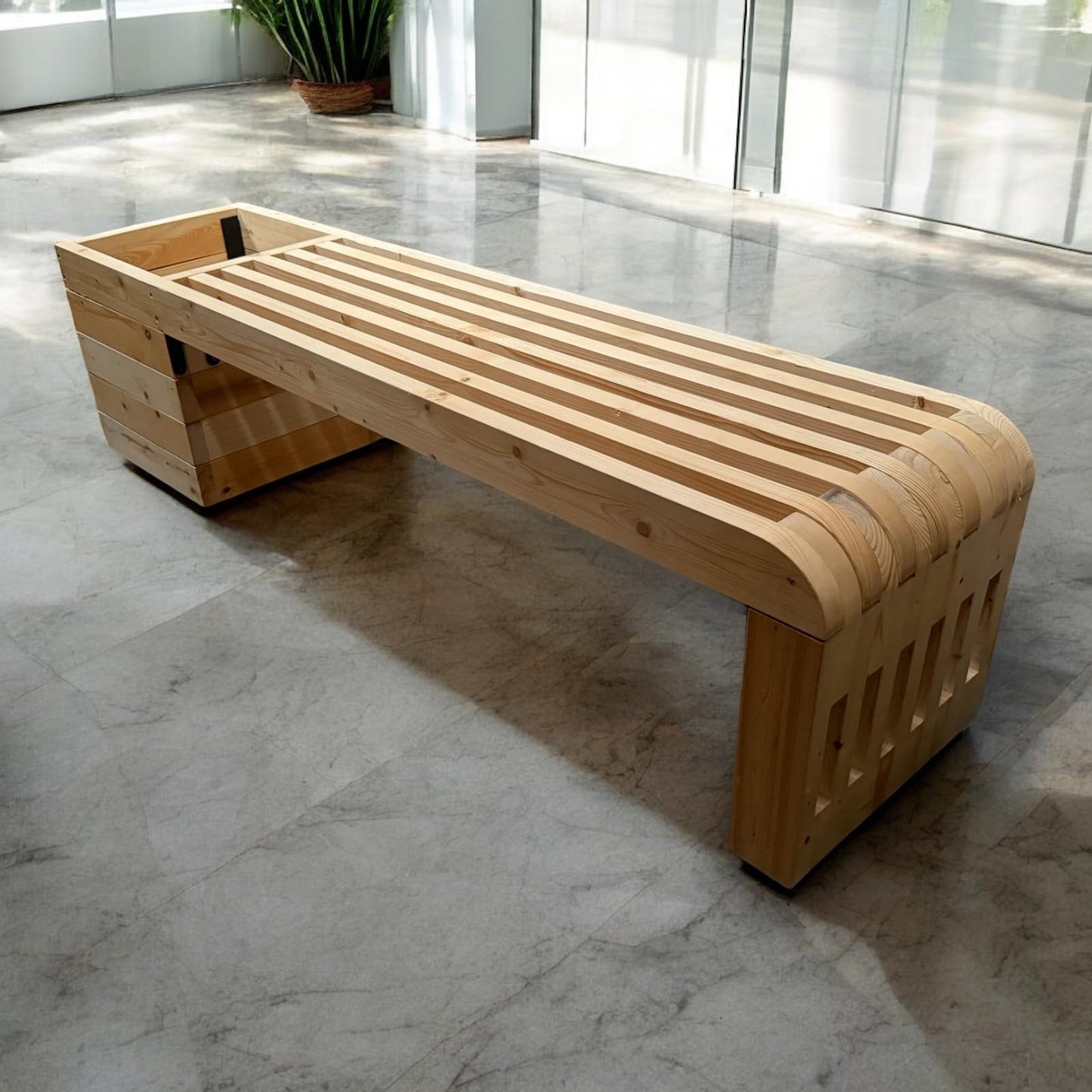 YEEYAYA 6ft Wood Bench with Wooden Planter Trough, Handcrafted, Open-Bottom