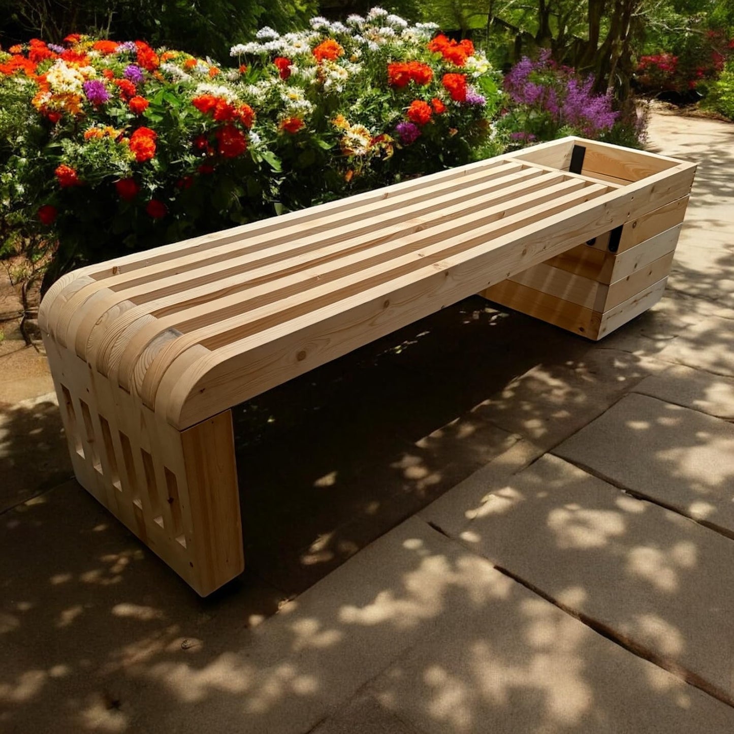 YEEYAYA 6ft Wood Bench with Wooden Planter Trough, Handcrafted, Open-Bottom