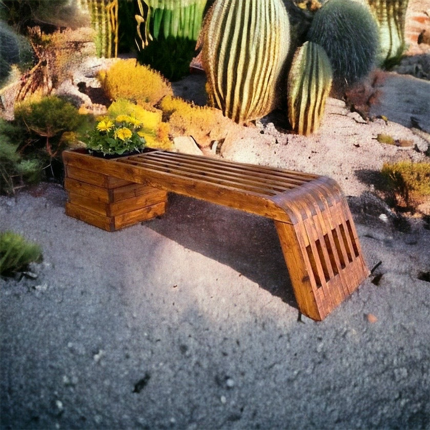 6ft Outdoor Bench with flowerbed Handmade stained and finished