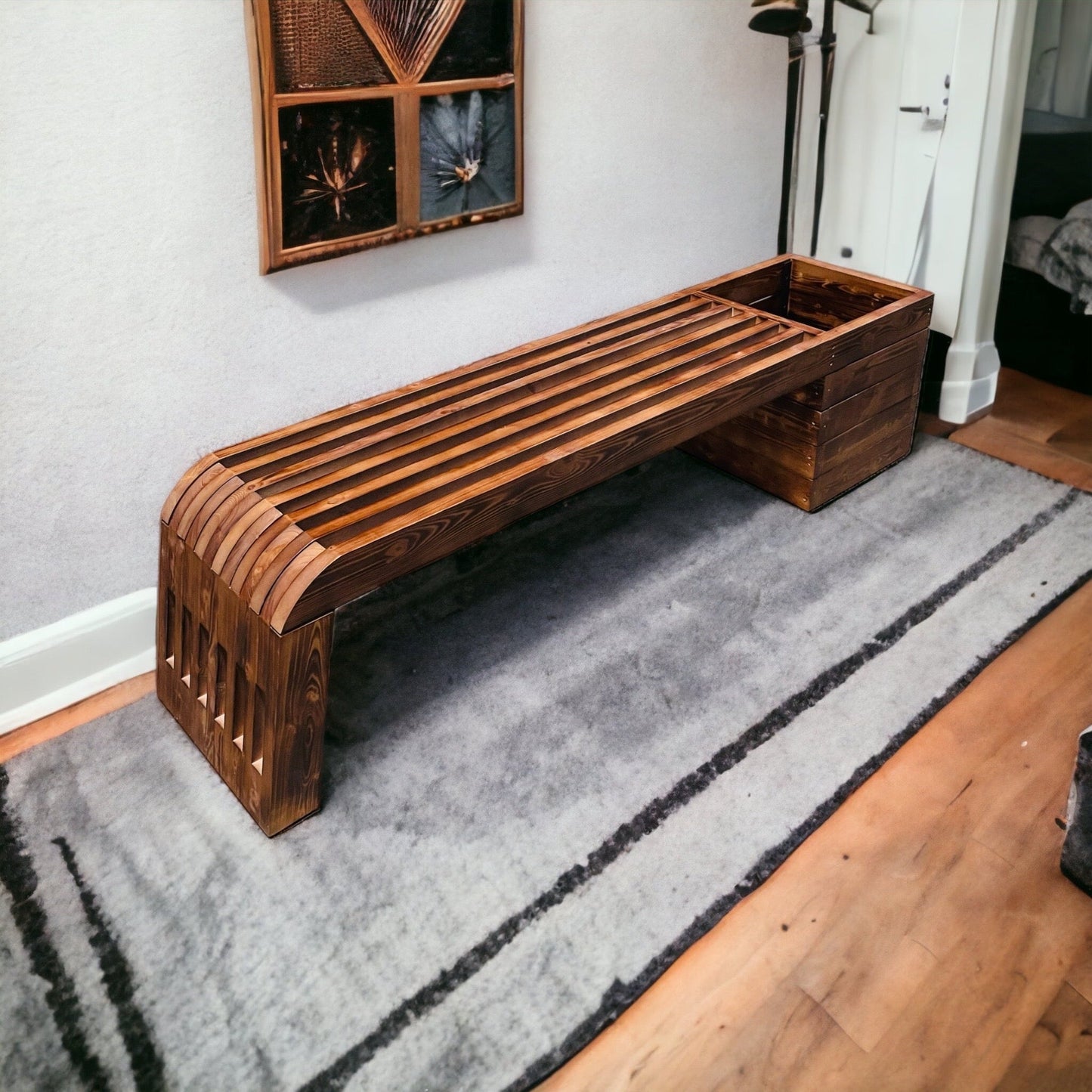 6ft Outdoor Bench with flowerbed Handmade stained and finished