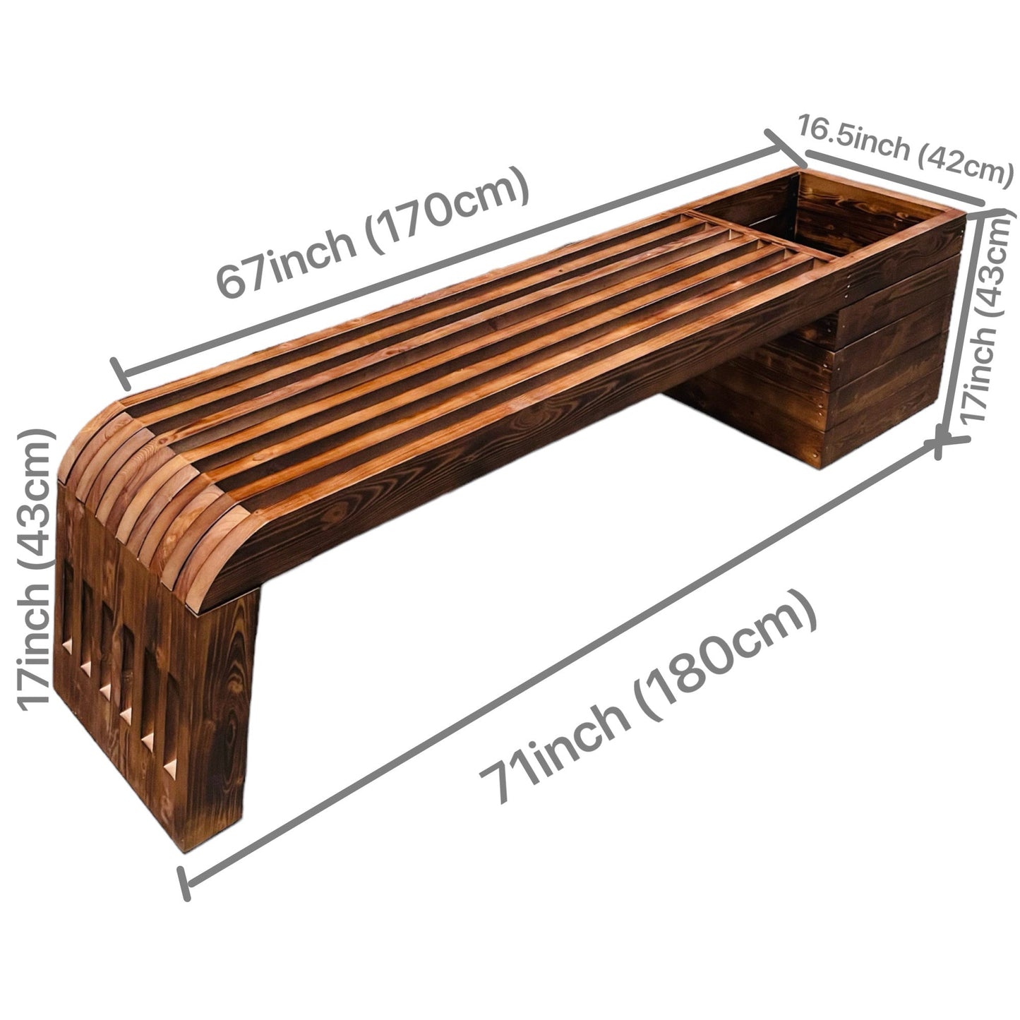 6ft Outdoor Bench with flowerbed Handmade stained and finished