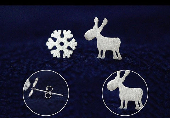 snowflakes reindeer Sterling silver Stud earrings Christmas gift with gift box B12