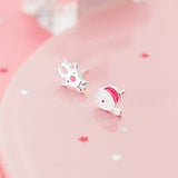 Christmas Santa reindeer Sterling silver Stud earrings, Christmas gift includes gift box C07