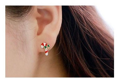 Christmas candy cane Sterling silver Stud earrings, C10