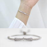 bowknot US Seller Real S925 Sterling Silver Bracelet Bangle Cubic Zirconia Christmas gift with box A03