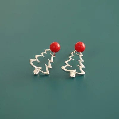Christmas tree  Sterling silver Stud earrings, Christmas gift includes gift box C03