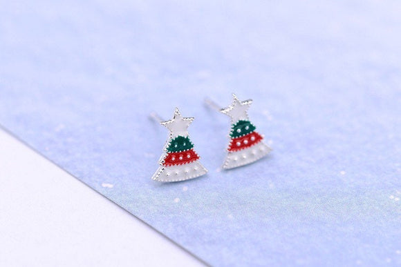 Christmas tree Sterling silver Stud earrings, Christmas gift includes gift box C08