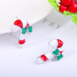 Christmas candy cane Sterling silver Stud earrings, C10