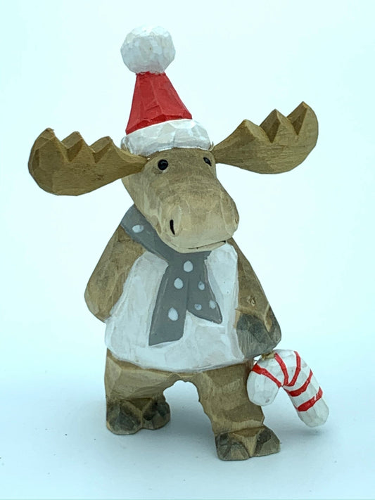 Wood sculpture Hand Carved Wood Wooden reindeer Figurine Merry Christmas gift