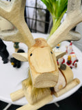 YEEYAYA Bucks Wood sculpture Home decor Wood statue Wood figurines room decor Hand Carved wild animals Zoo Wood decor Christmas gift Deer