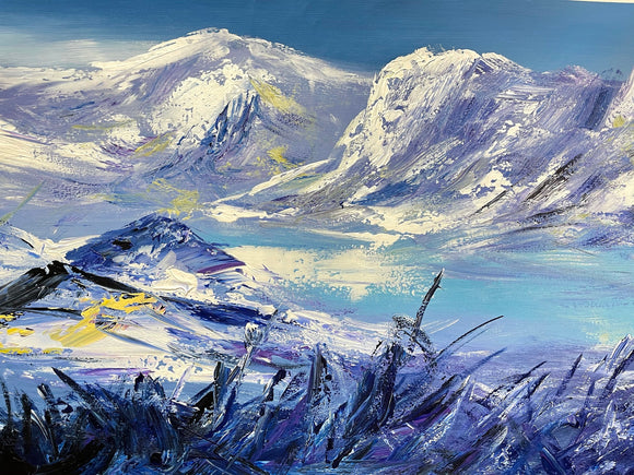 100% hand-painted 36in x24in Snow mountain oil paintings