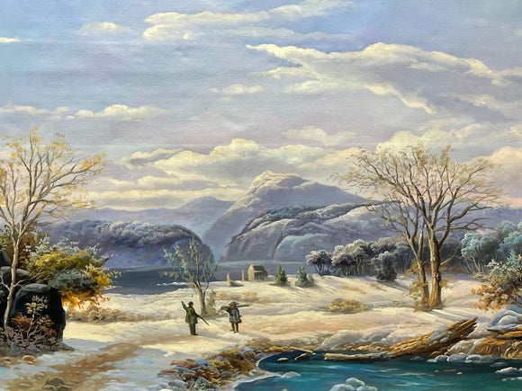 100% hand-painted Snow and river 23.5x35.5 inch oil paintings The classical field