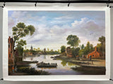 100% hand-painted Boat in the river and village scenery 36x24 inch oil paintings The classical field