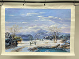100% hand-painted Snow and river 23.5x35.5 inch oil paintings The classical field