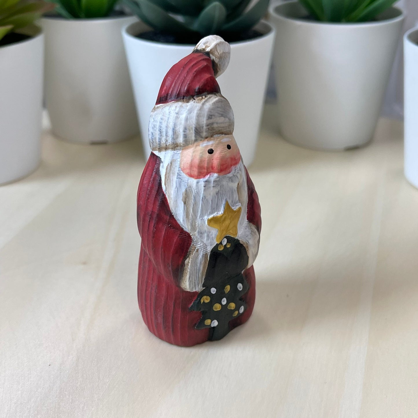 YEEYAYA Wood sculpture Hand Carved Wood Wooden Santa Claus Figurine Christmas gift Wood Statue Room Decor home Decor