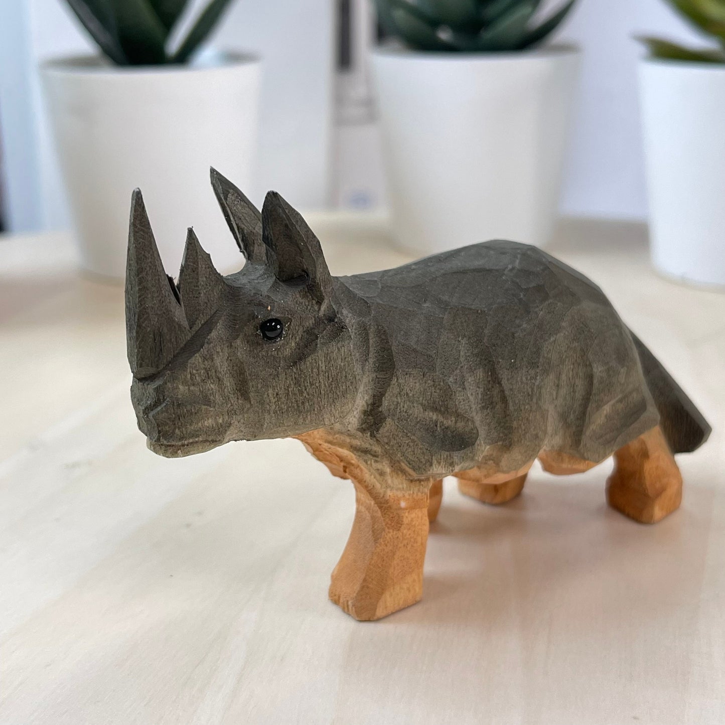 YEEYAYA Wood Rhino Wood sculpture Home decor Wood statue Wood figurines room decor Hand Carved