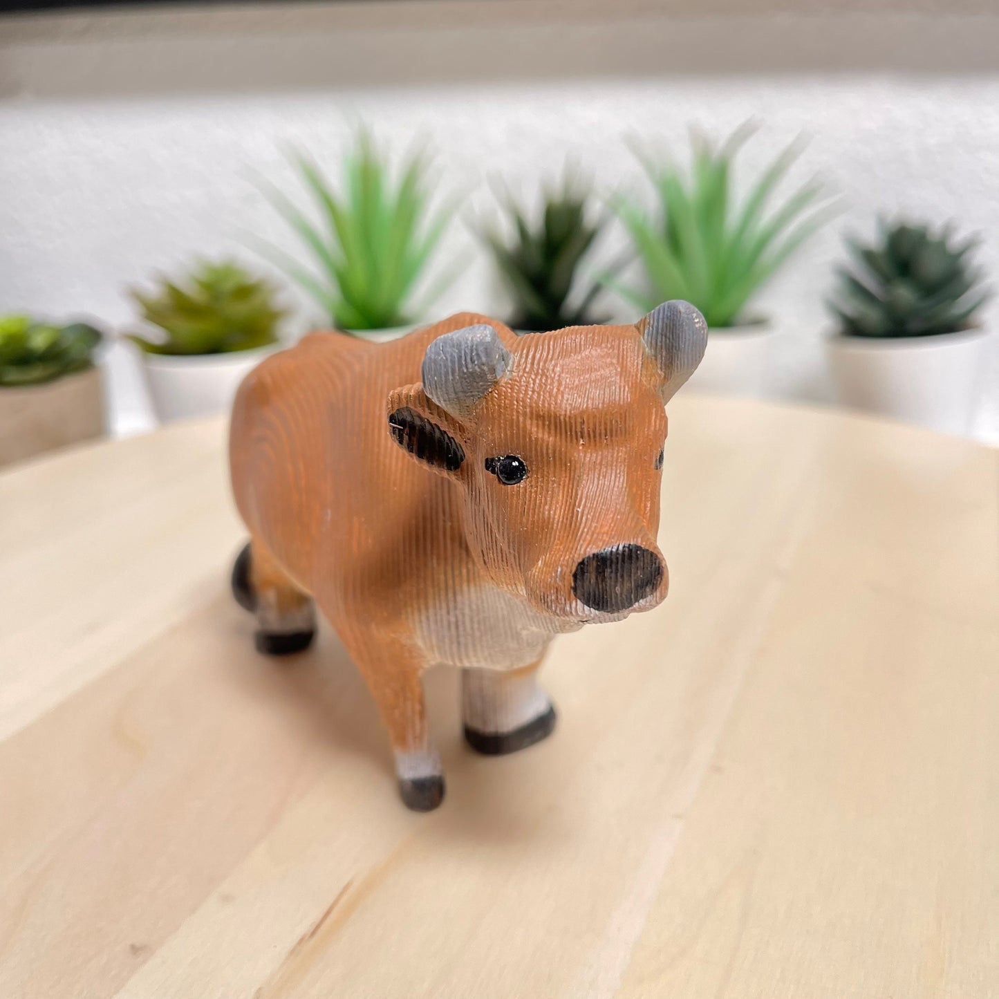 YEEYAYA Wood OX Wood sculpture Home decor Wood statue Wood figurines room decor Hand Carved farm animals