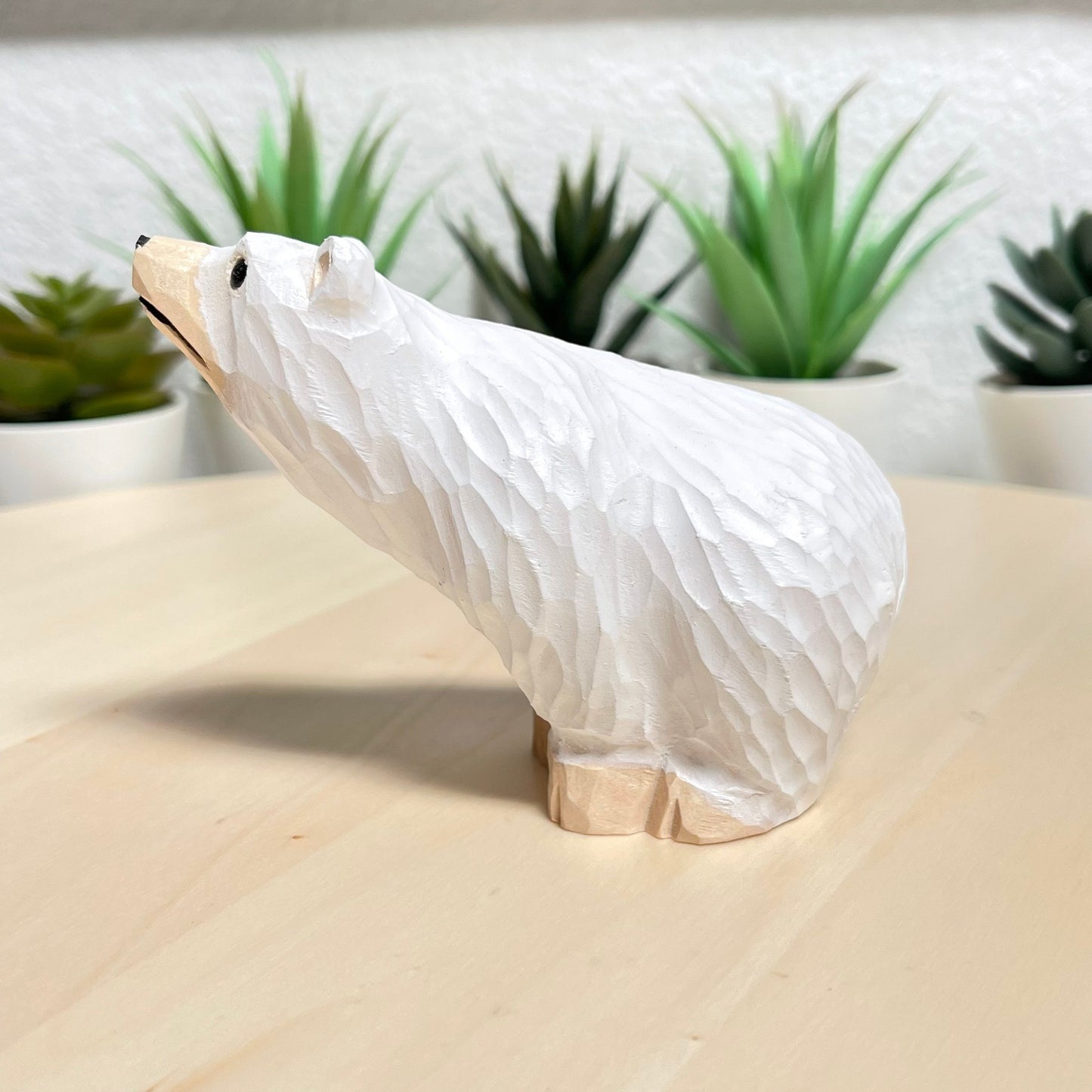 YEEYAYA Wood polar bear Wood sculpture Home decor Wood statue Wood figurines room decor Hand Carved wild animals arctic animals