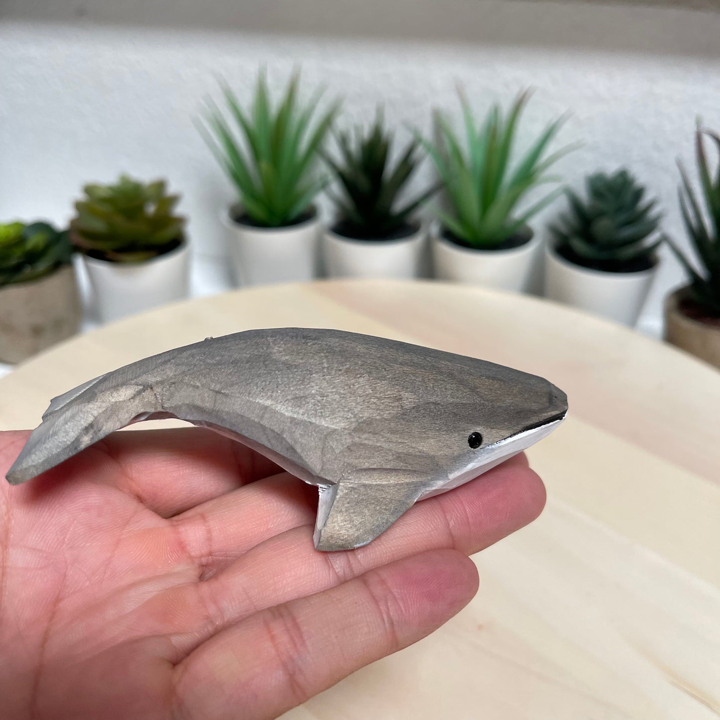 YEEYAYA Grey whale 4.2 inch Wood sculpture Hand Carved Wood Wooden whale Figurine woodcarving home decor room decor marine life